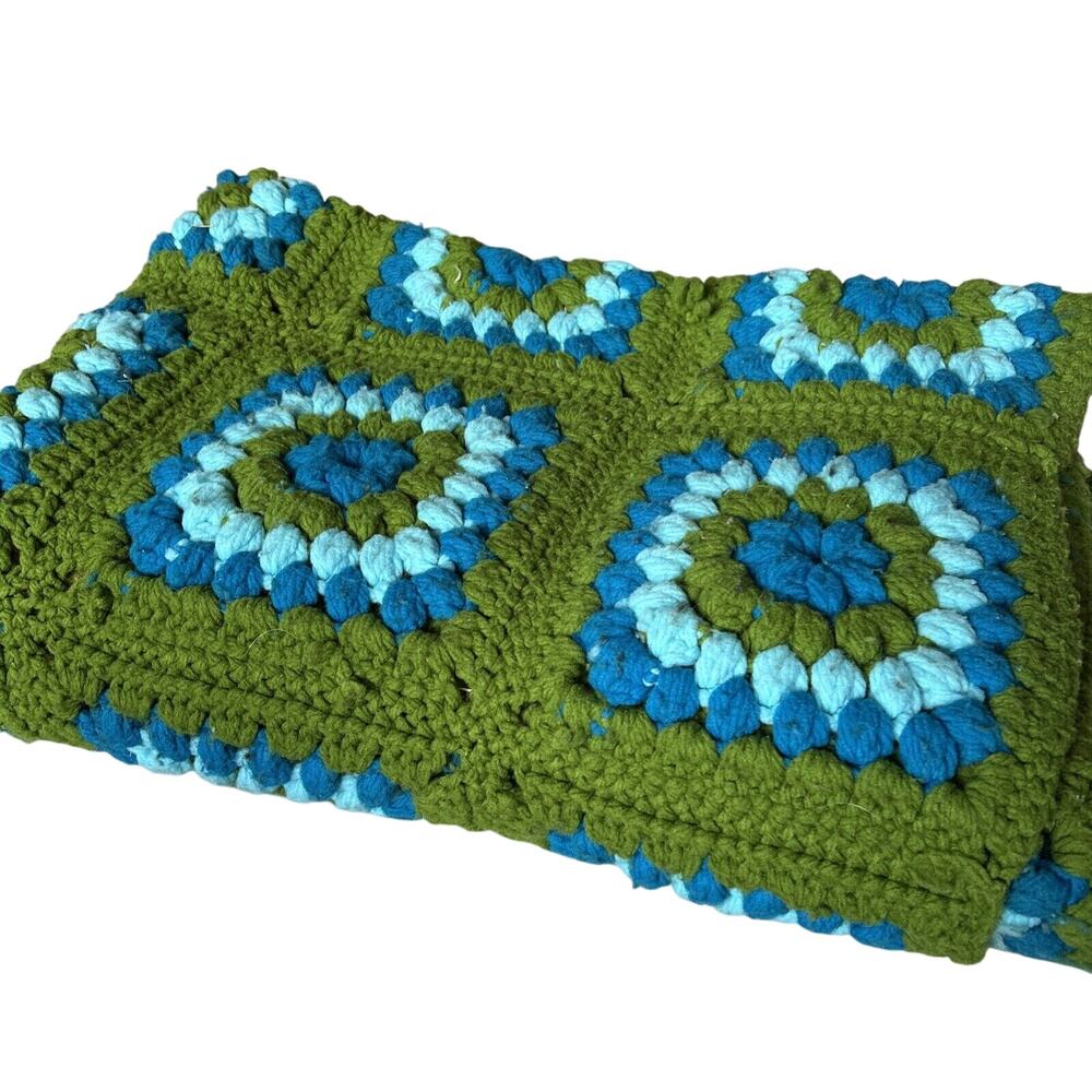 Handcrafted Green and Blue Crochet Throw Blanket